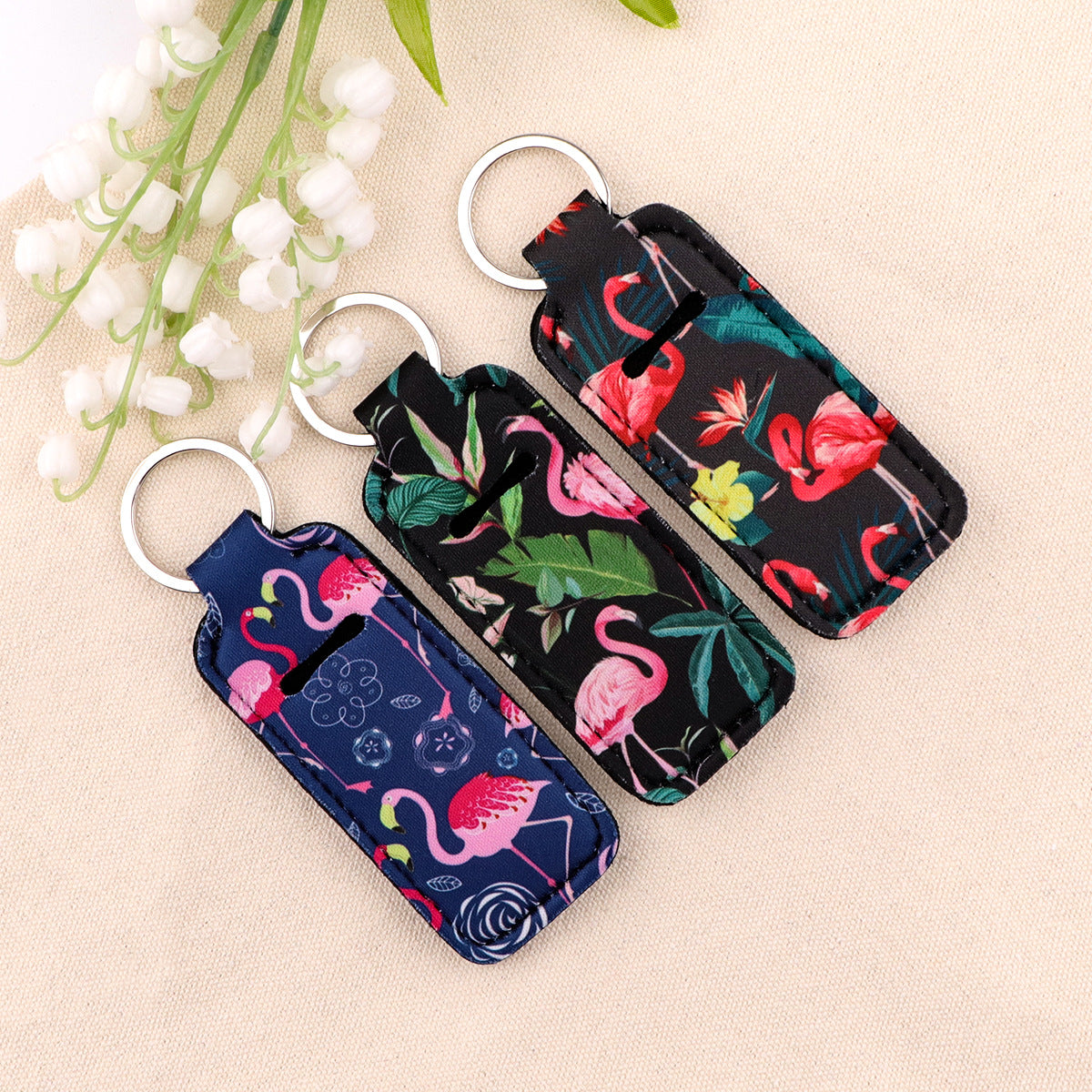 Wholesale 6pcs  Cartoon Flamingo Lipstick Set Keychain