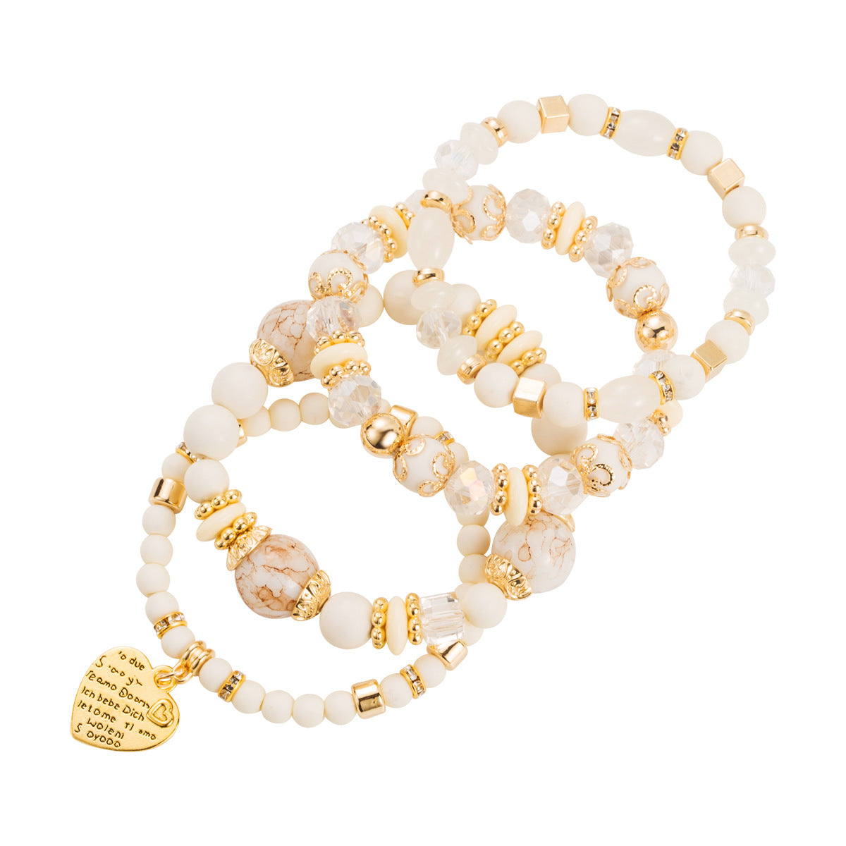 Wholesale Color Bohemian Ethnic Peach Heart Pendant Multi-layer Elastic Rice Beads Bracelet