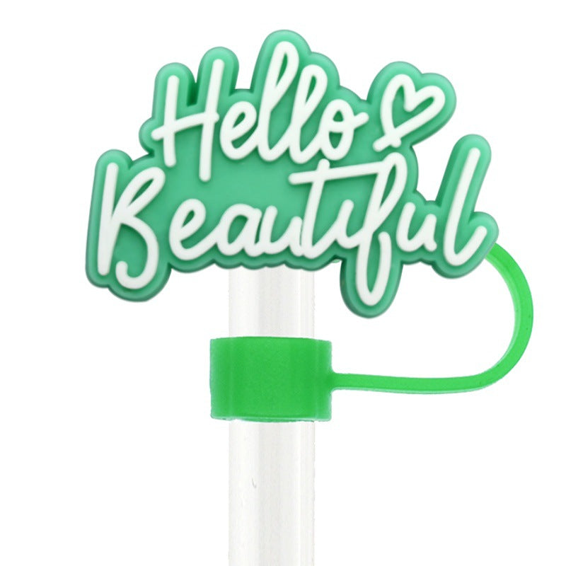 Wholesale  Random 100pcs  Colorful Phrase 10mm PVC Soft Straw Tube Cap