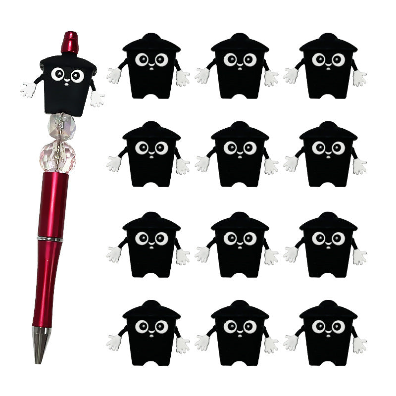 Wholesale Random 100pcs Cartoon Small Trash Can PVC Soft Glue Focal Beads DIY Beaded Pen Accessories