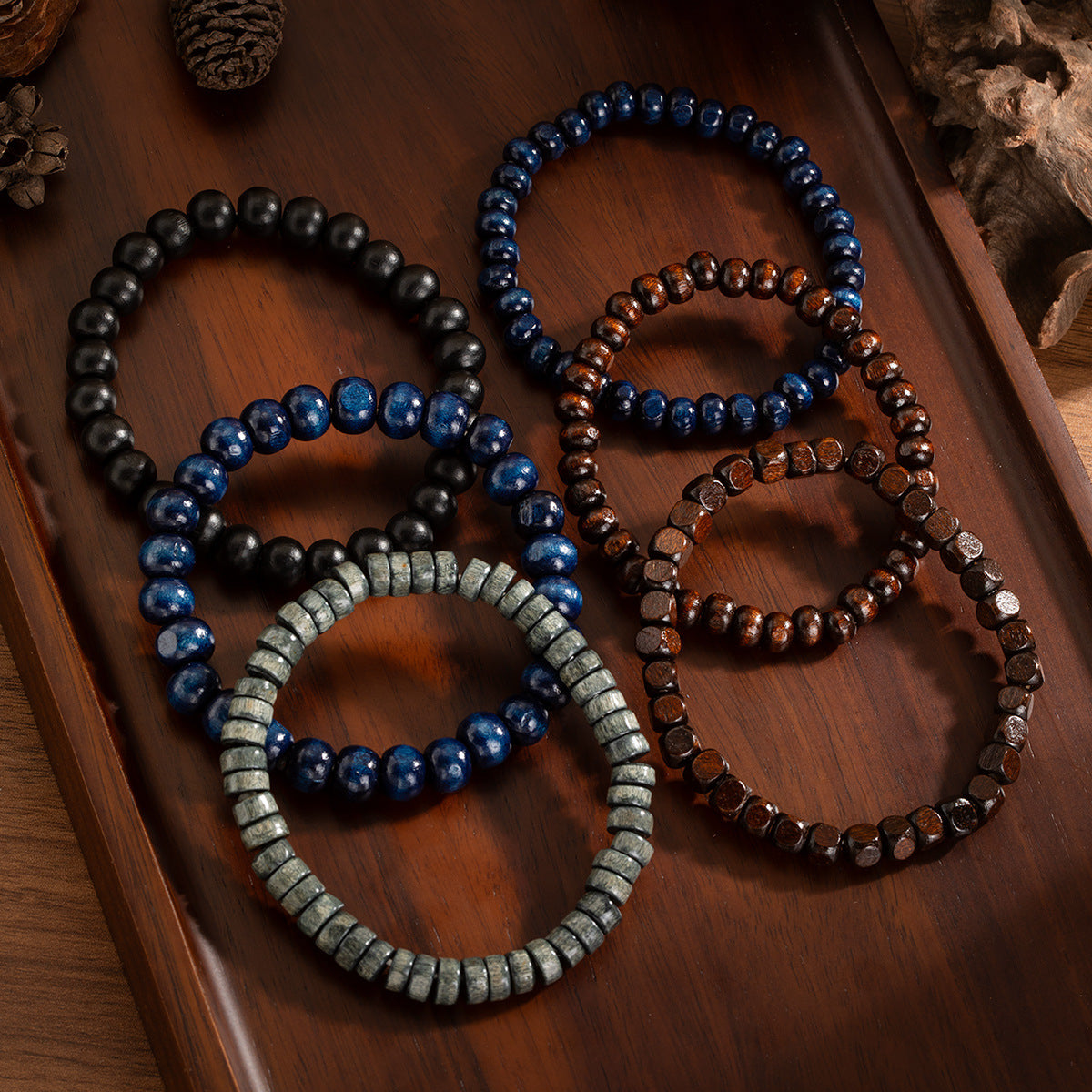 Wholesale  Retro Men's Hand-woven Wood Coconut Shell Resin Beaded Elastic Bracelet