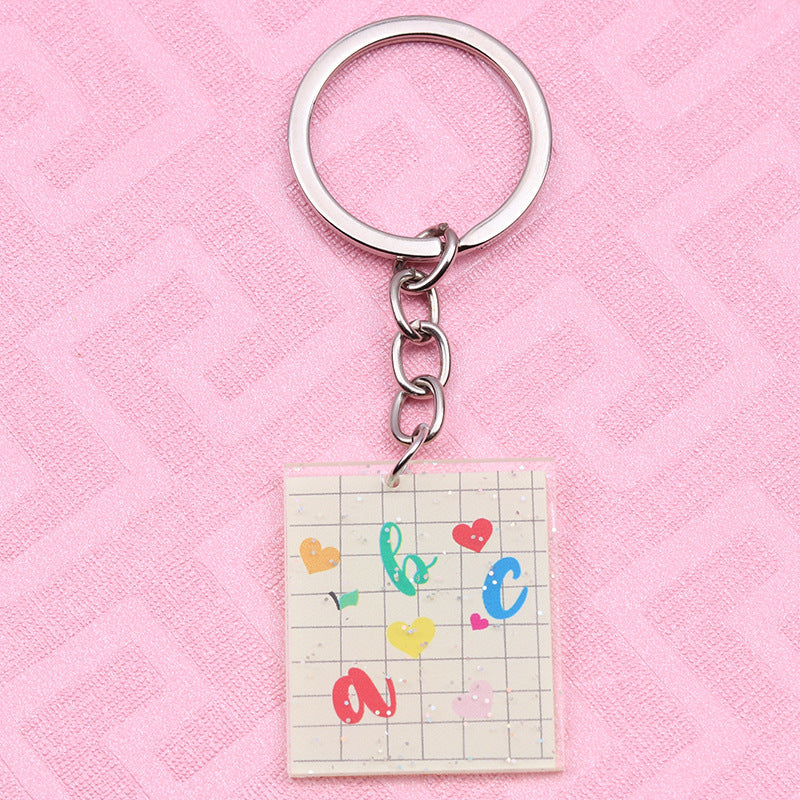 Wholesale Teacher Pencil Cartoon Rainbow Apple Acrylic Keychain ACC-KC-DA008