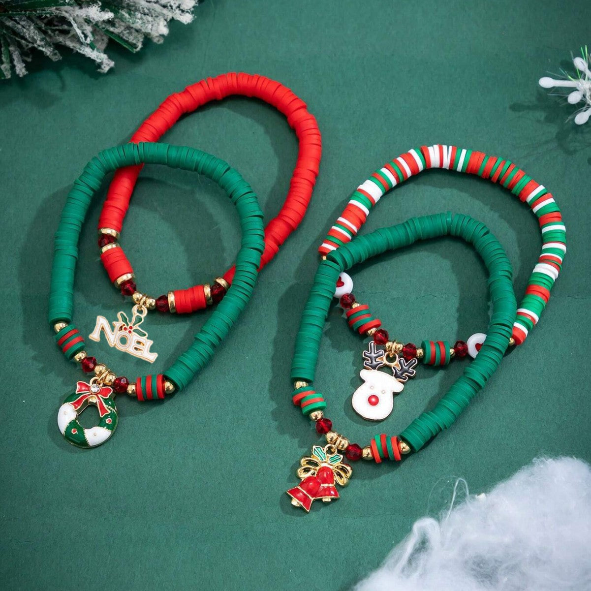 Bracciale natalizio colorato in argilla polimerica all'ingrosso