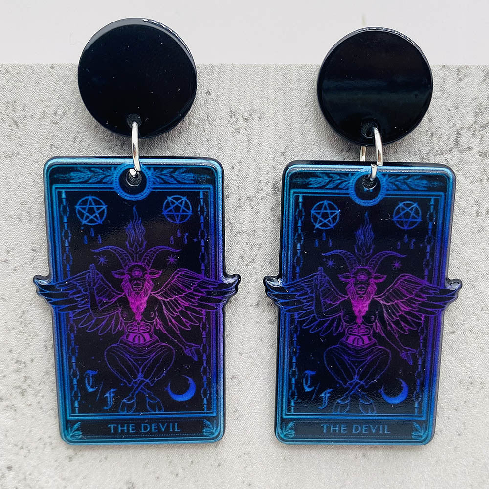 Wholesale Halloween Skull Tarot Card Double-Sided Acrylic Pendant Earrings