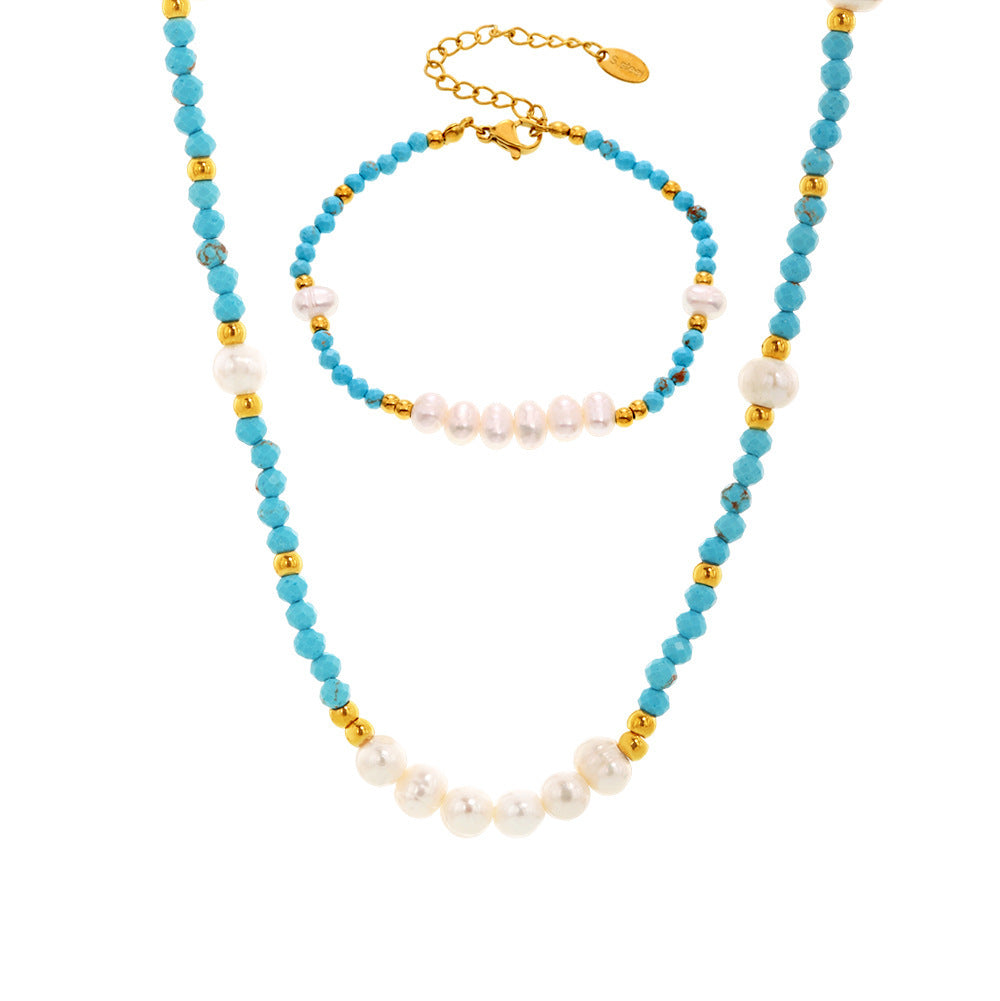 Wholesale Light Luxury Handmade Beaded Necklace and Bracelet Set with Freshwater Pearls Fashion Accessory