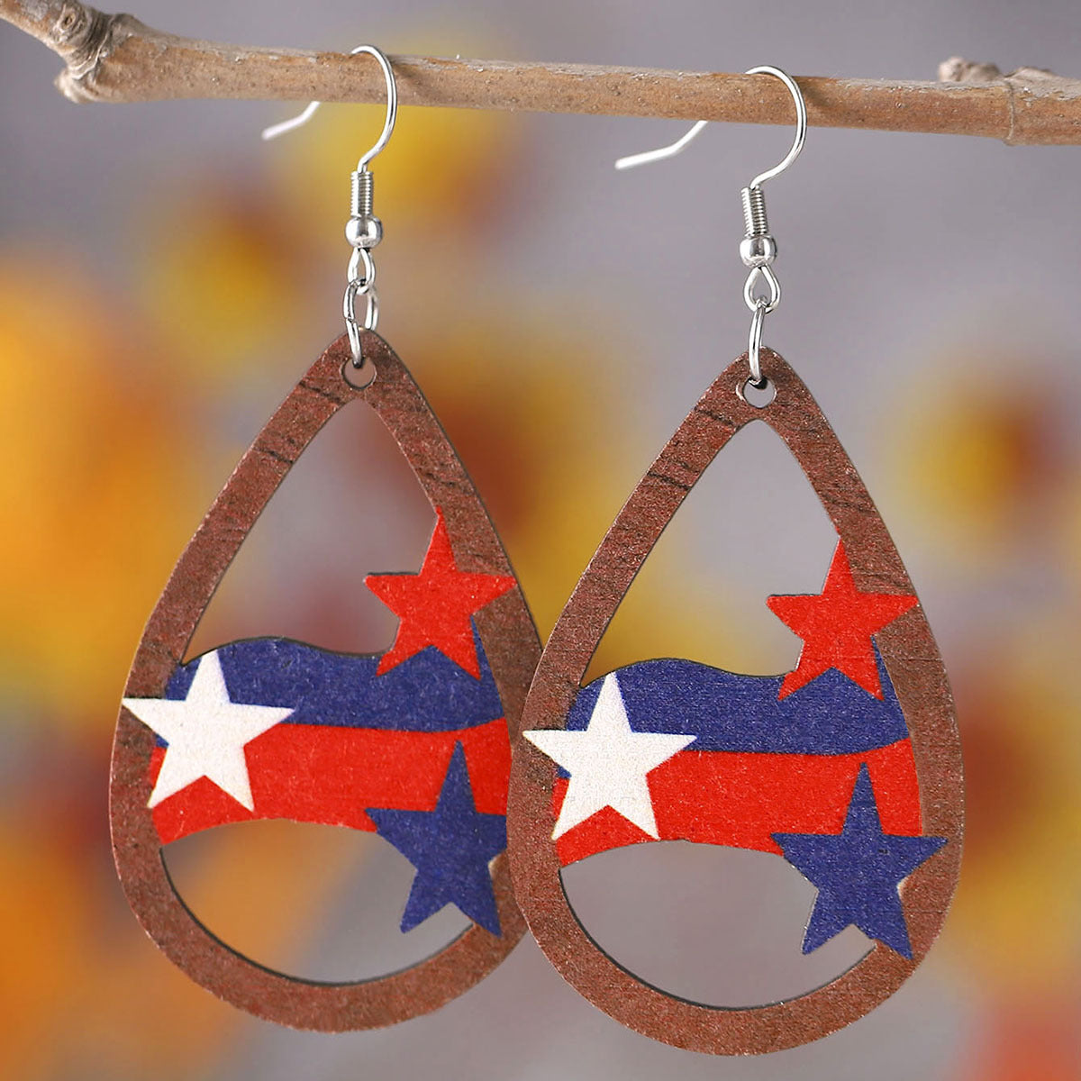 Wholesale American Independence Day Red White Blue Striped Star Five-pointed  Earrings