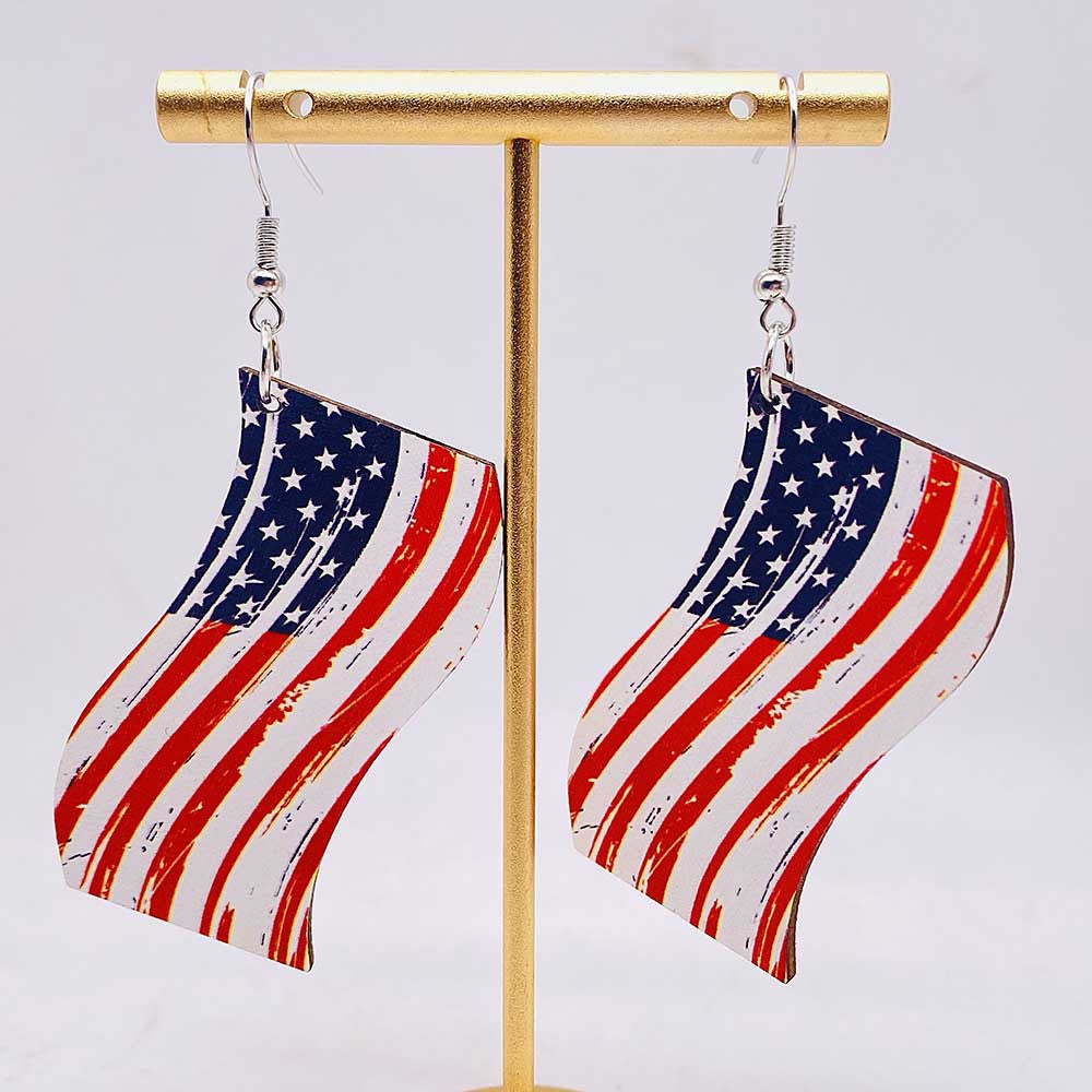 Wholesale Independence Day Wood Heart Pendant Earrings ACC-ES-ChenY059