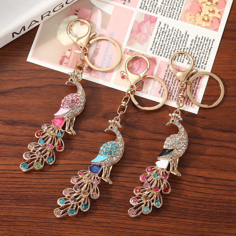 Wholesale Korean Style Rhinestone Peacock Keychain Metal Bag Charm Car Key Accessory
