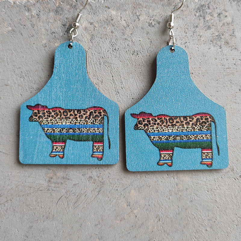 Wholesale 3 Pairs/pack Western Style Aztec Cow Wooden Earrings Cow print ACC-ES-HY007