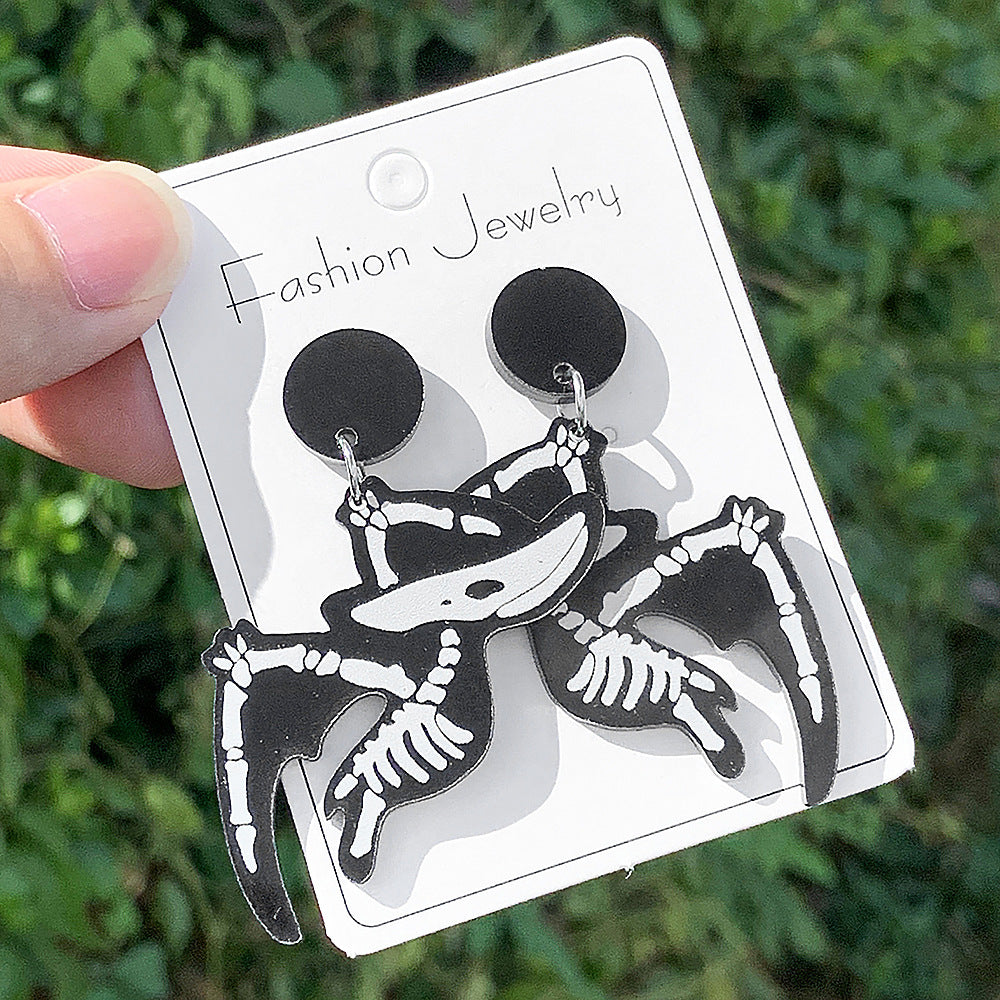 Wholesale Acrylic Black and White Dinosaur Earrings