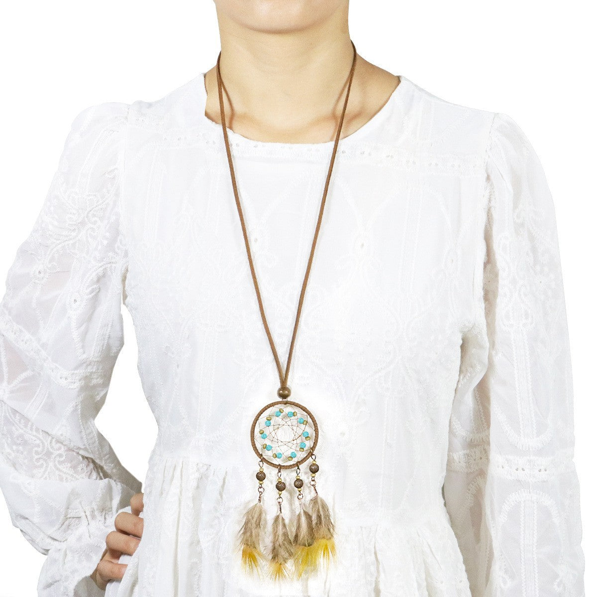 Wholesale Retro Feather Tassel Necklace Alloy Handmade Long Chain Layering Jewelry Fashion Accessory