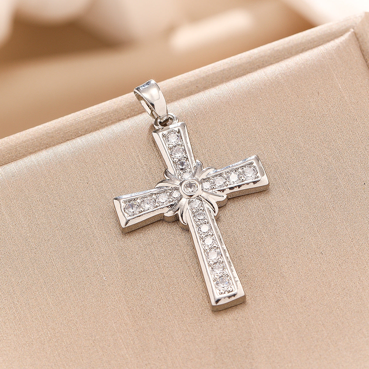 Wholesale Copper Inlay Zircon  Chain Cross Necklace