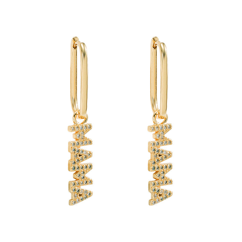 Wholesale Square Earrings MAMA Rhinestone Earrings ACC-ES-HM004