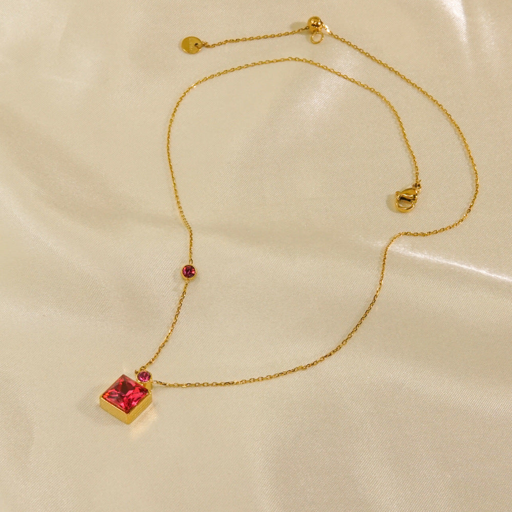 Wholesale  color square diamond Stainless steel necklace