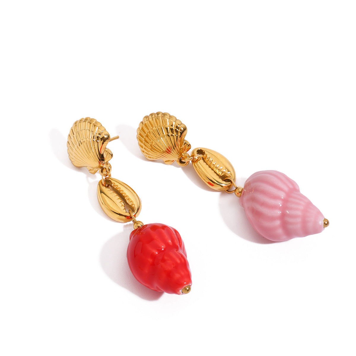 Wholesale 18K gold stainless steel pink ceramic conch pendant earrings