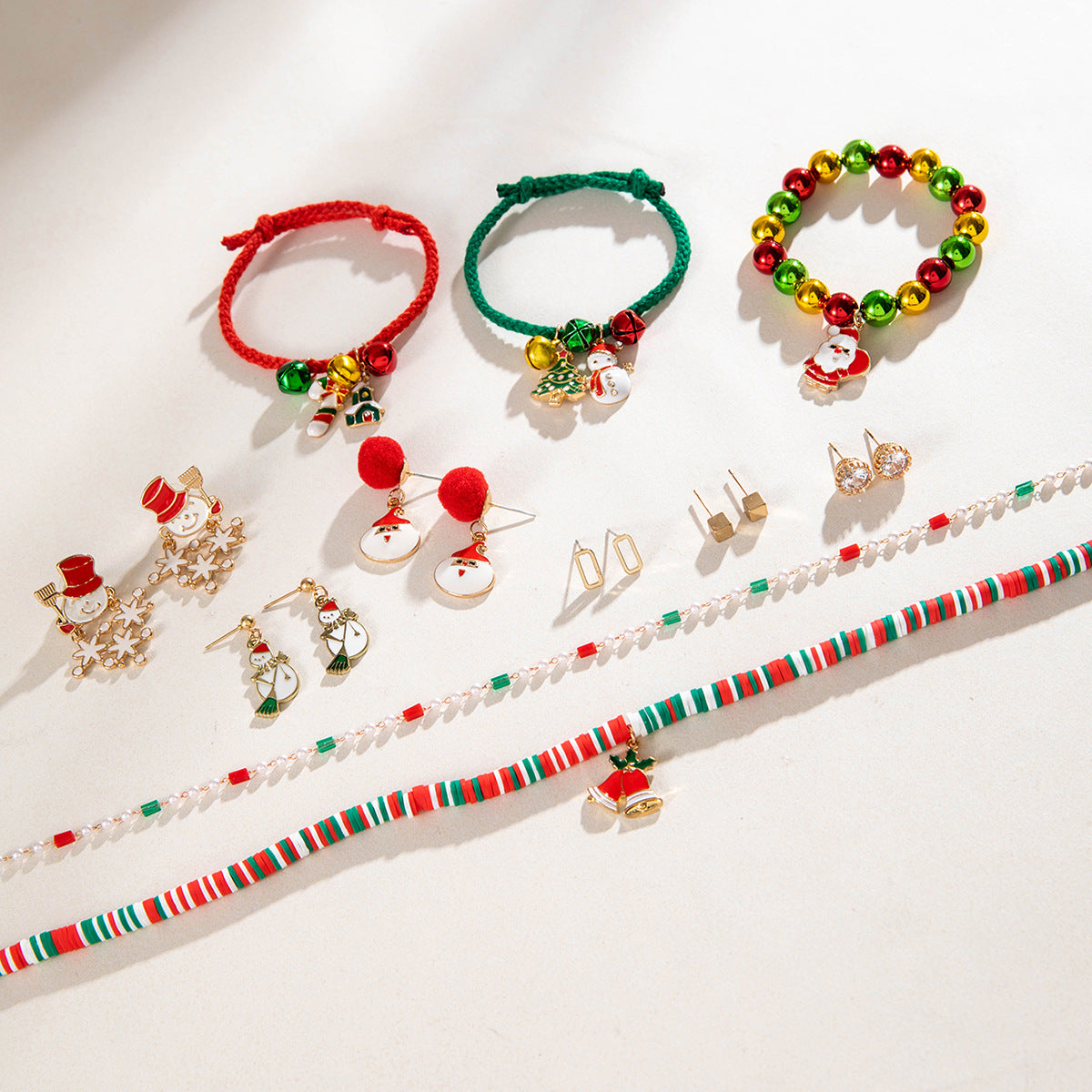 Wholesale earrings necklace bracelet suit cute snowman Christmas tree series jewelry suit