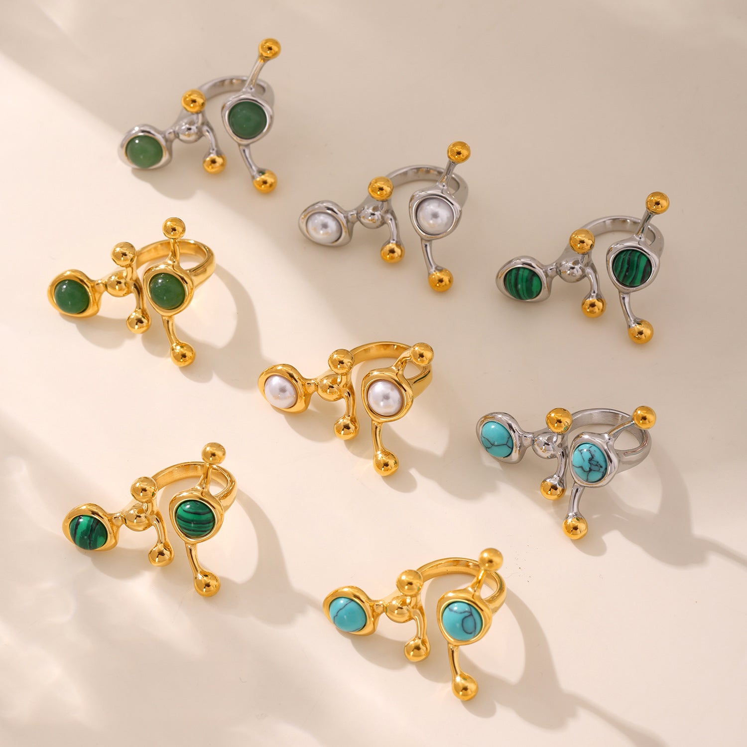 Wholesale Stainless Steel  Exaggerated Irregular Shaped Inlaid Beads Natural Stone Ring