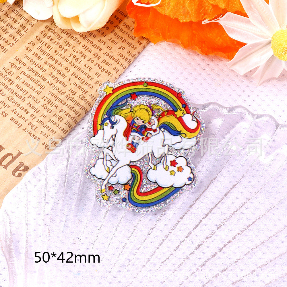 Wholesale 10pcs DIY Flatback Cartoon Rainbow Girl Acrylic Flatback Badge Reels Retractable Keychain DIY Accessories