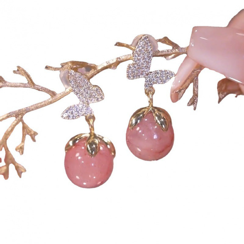 Wholesale Pink Diamond Pearl butterfly opal earrings