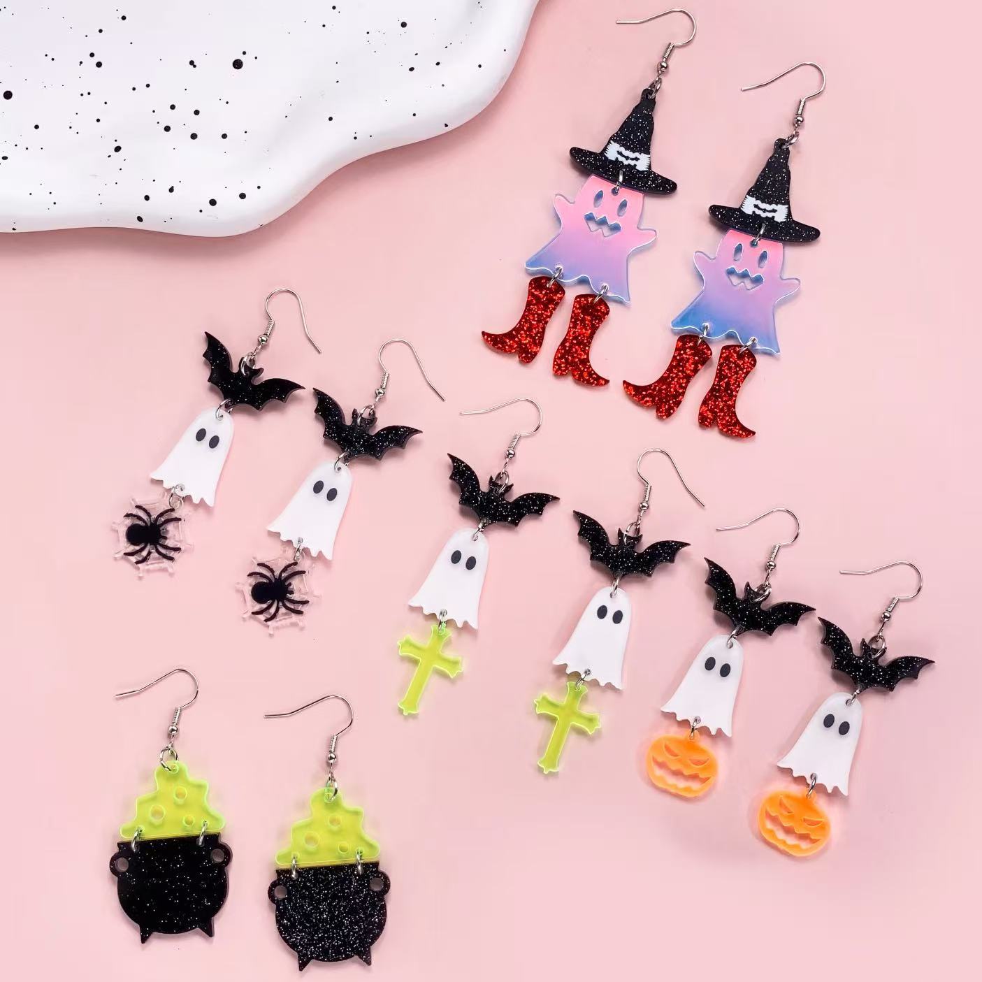Wholesale Halloween Ghost Bat Spider Cross Earrings