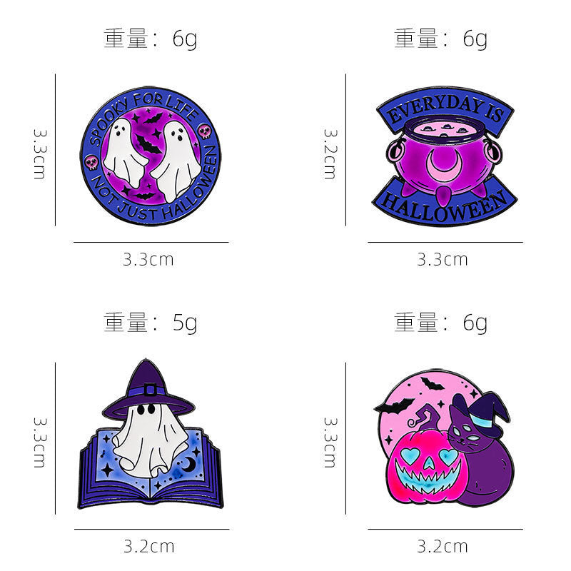 Wholesale Alloy  Brooch Glow In The Dark Cartoon Pumpkin Black Cat Ghost Pin Clothing Decoration Chic Fashion Accessory