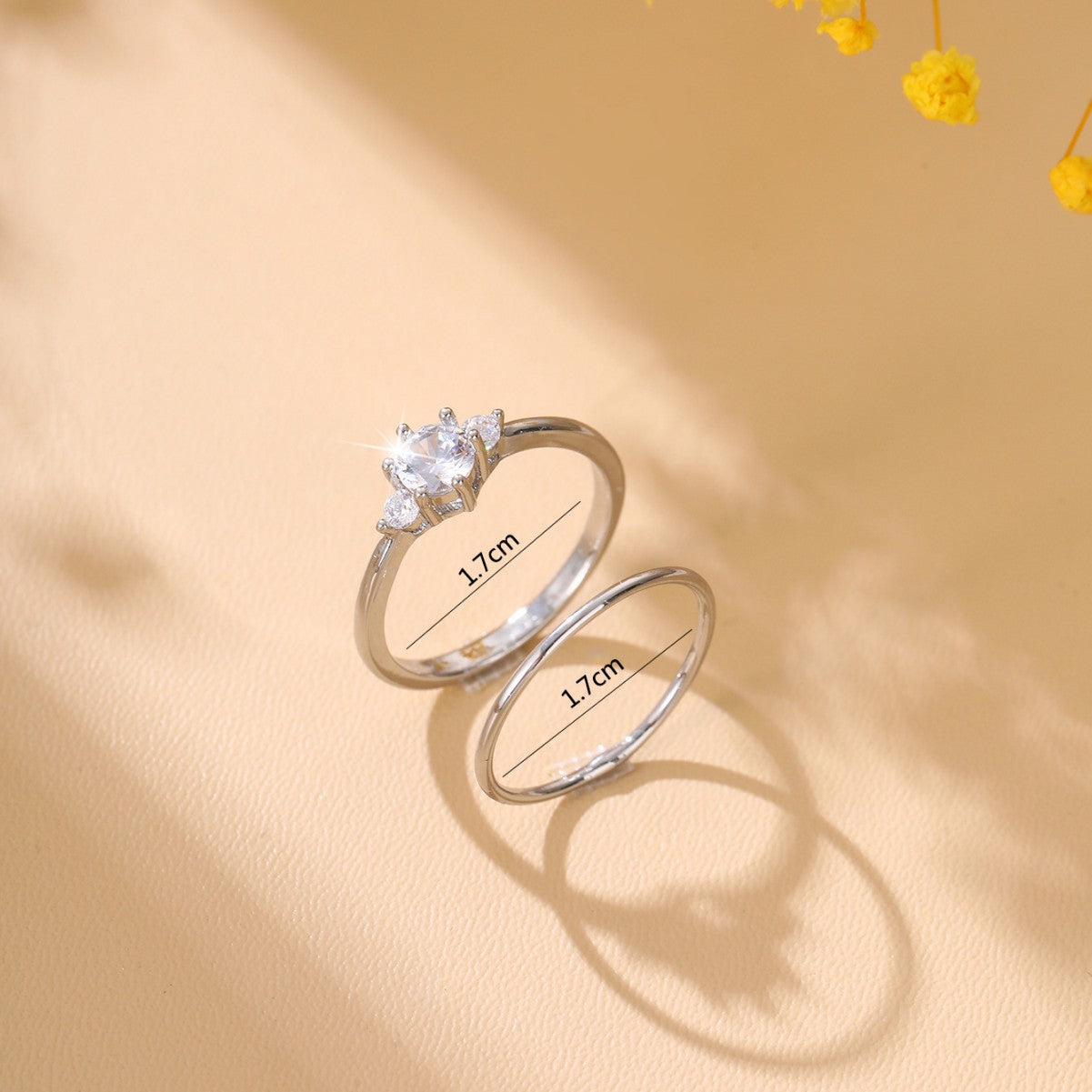 Wholesale  two-piece set copper inlaid shiny zircon ring