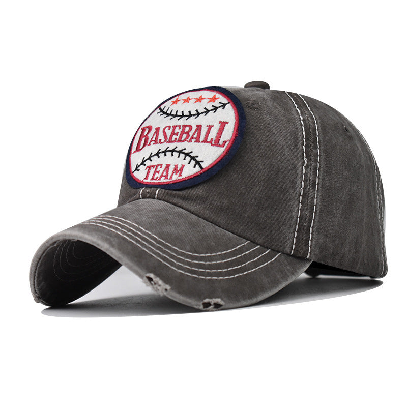 Wholesale Basketball Embroidery Washed Cotton Baseball Cap Adjustable Outdoor Sun Hat For Summer Trendy Vintage Look