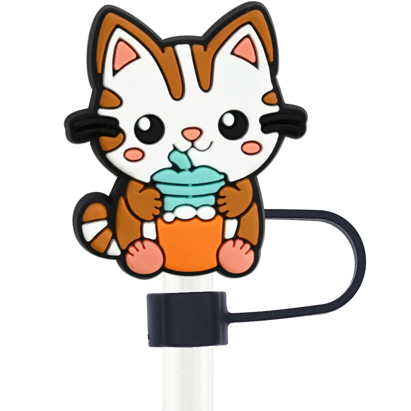 Wholesale Random 100pcs Cute Cat Series 10mm PVC Soft Straw Tube Cap  ACC-SCR-RYY110