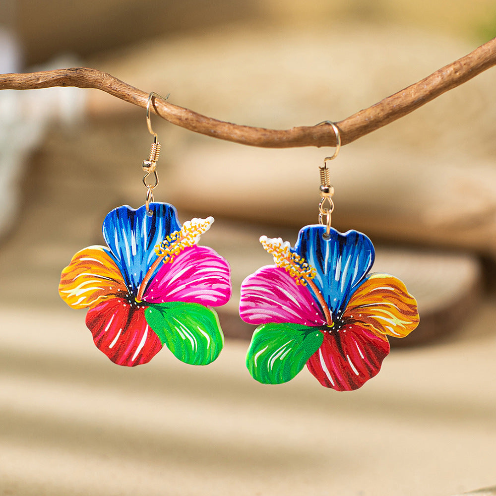 Wholesale Painted Holiday Style Flower Earrings Acrylic Earrings ACC-ES-XLH003