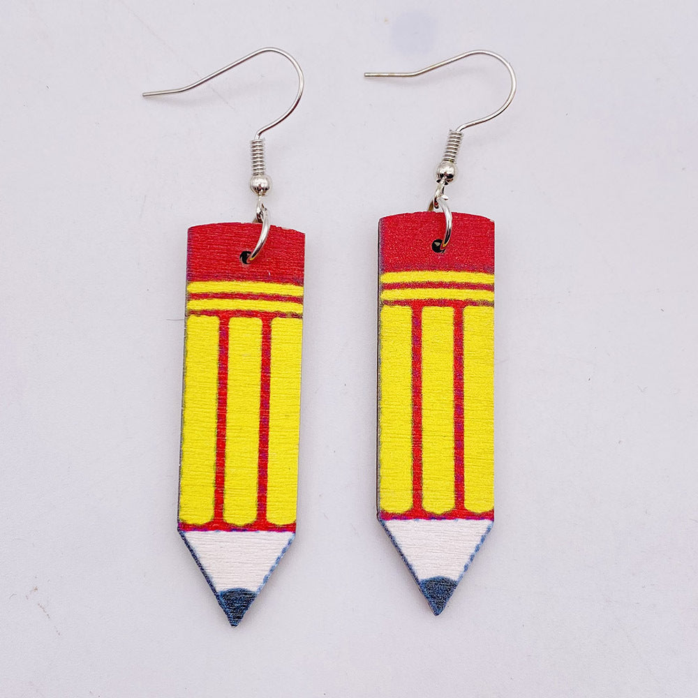 Wholesale wooden earrings pencil books  earrings