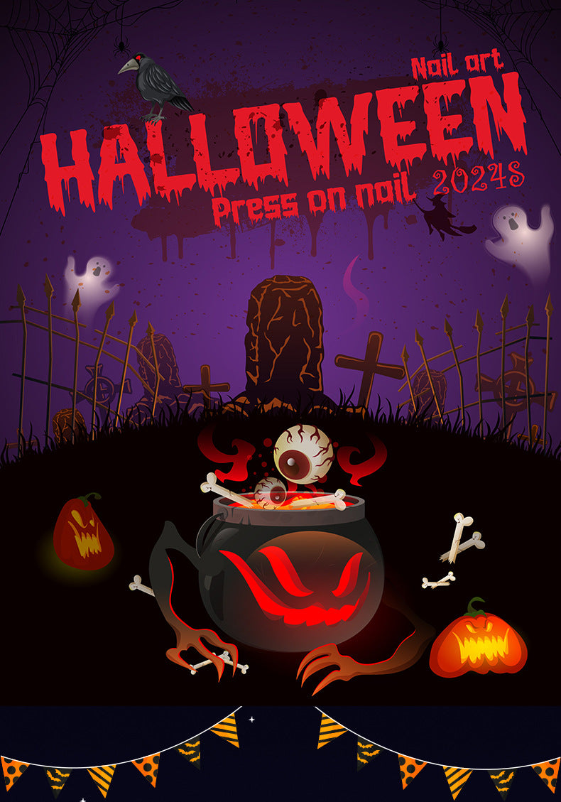 Wholesale 24 Pieces/box Halloween Purple Bat Wearable Press-on Nails Kits ACC-NS-LeFan012