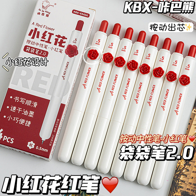 Wholesale Little Red Flower Patch Pocket Pen  Red Core Press Gel Pen