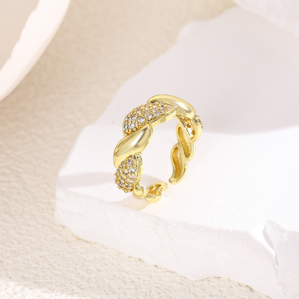 Wholesale 18k copper plated geometric spiral teardrop-shaped adjustable ring