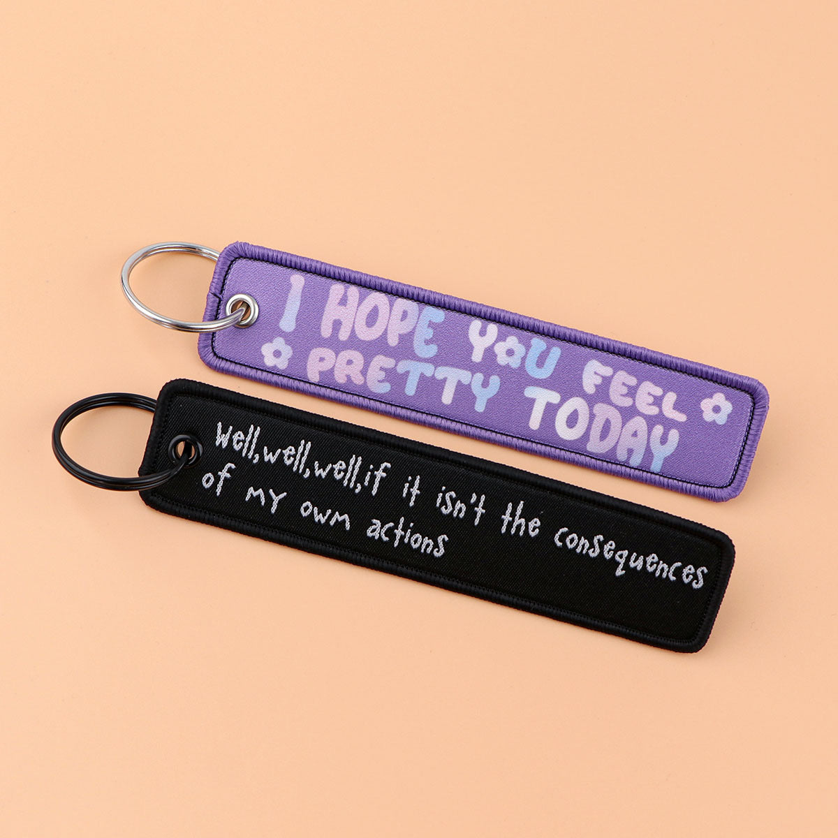 Wholesale famous quotes woven tag English letters keychain