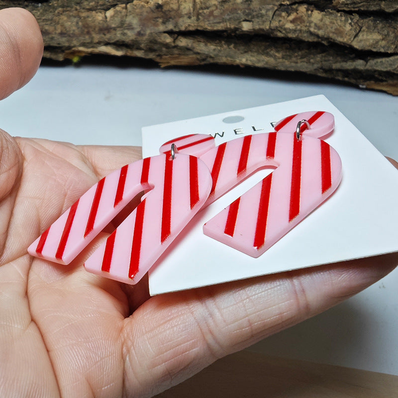 Wholesale Simple Red Striped U-shaped Earrings