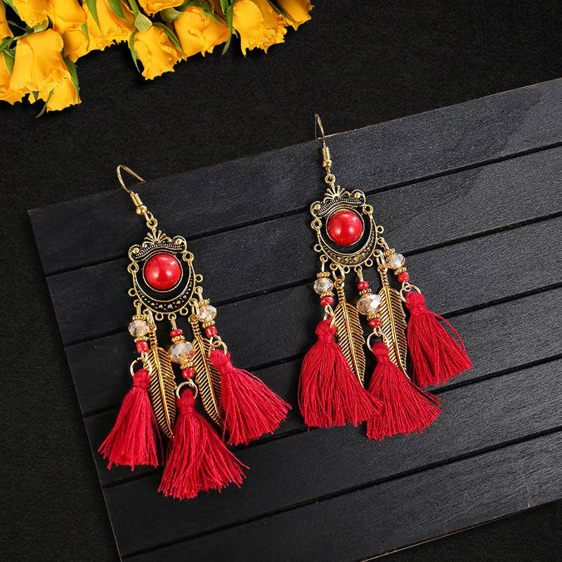Wholesale Alloy Diamond Cut Bohemian Tassel Earrings Ethnic Style Fashion Accessory
