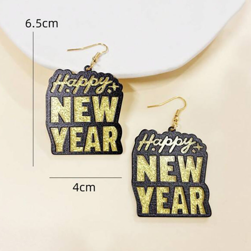 Wholesale fashion Happy New Year acrylic English letter sequined earrings