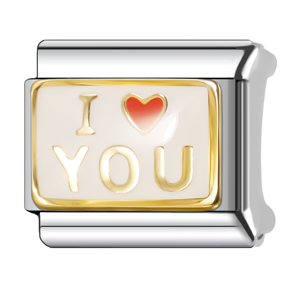 Wholesale Italian Charm Bracelet 9mm DIY Splicing Oil Drop Pattern Stainless Steel Composable Bracelet