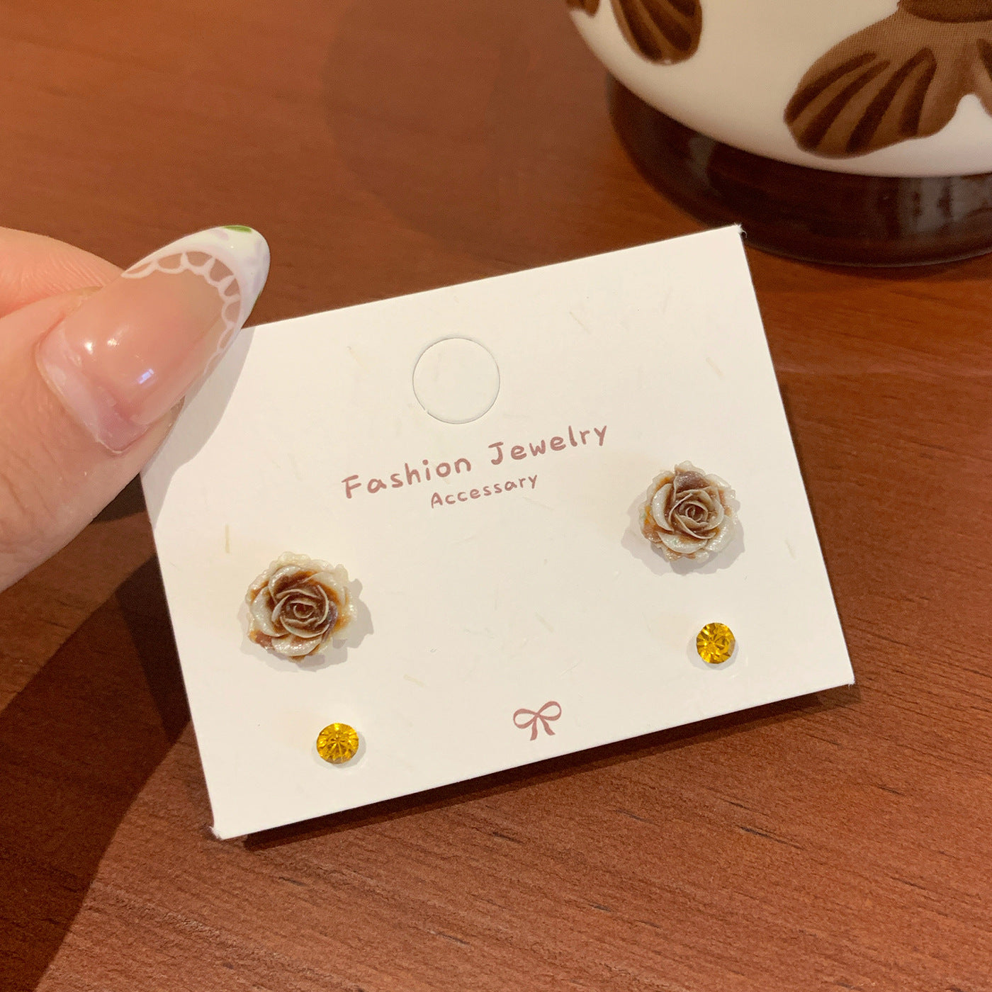 Wholesale Summer Super Fairy Color Resin Rose Zircon Earrings  Silver Needle