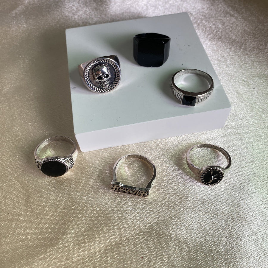 Wholesale  Black Personality Fashion Skull Letter Ring 6 Piece Set