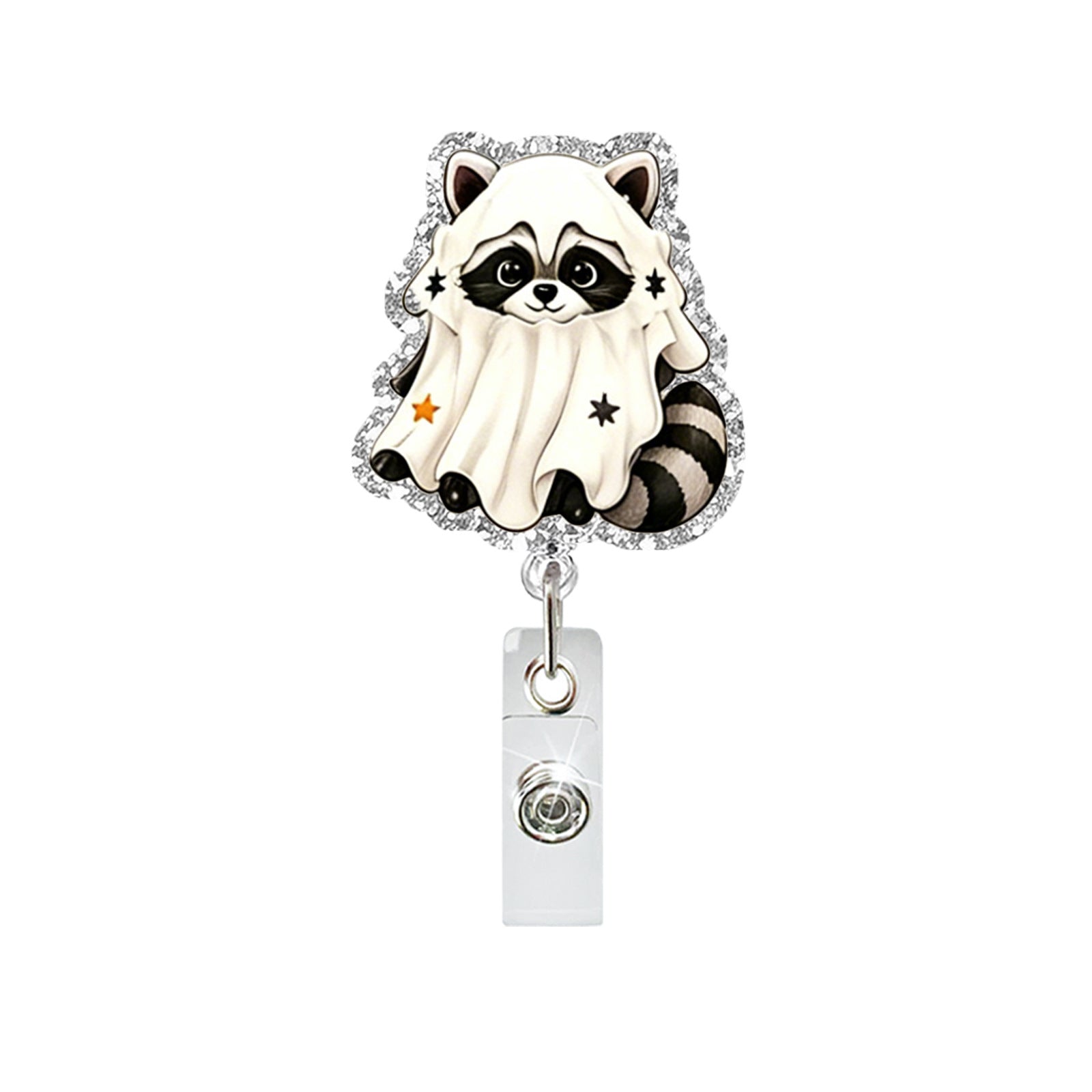 Wholesale  Cute Raccoon Acrylic Retractable Badge Holder with Alligator Clip