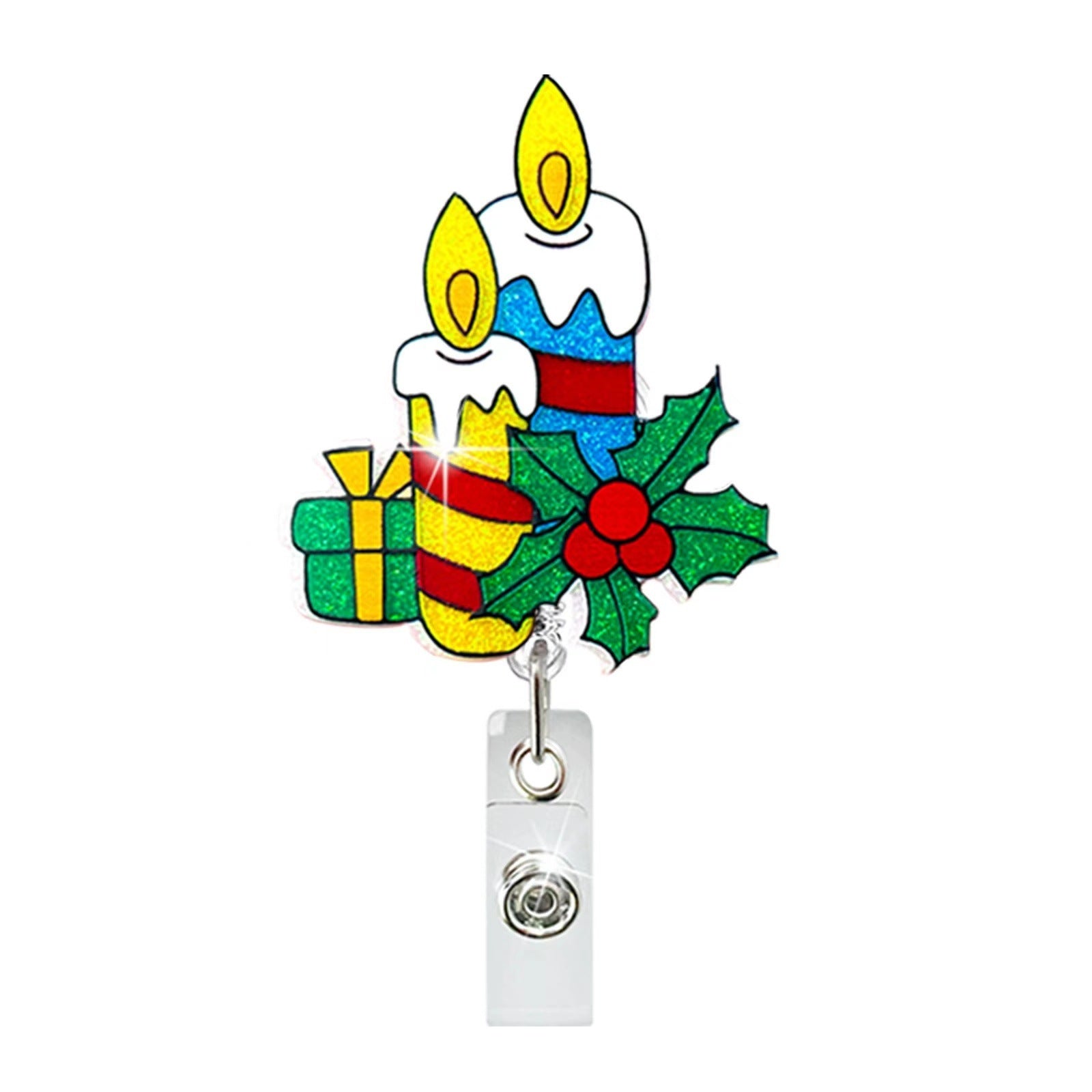 Wholesale Christmas Tree Holiday Glitter Badge Clip Retractable Keychain ACC-KC-LingYu014