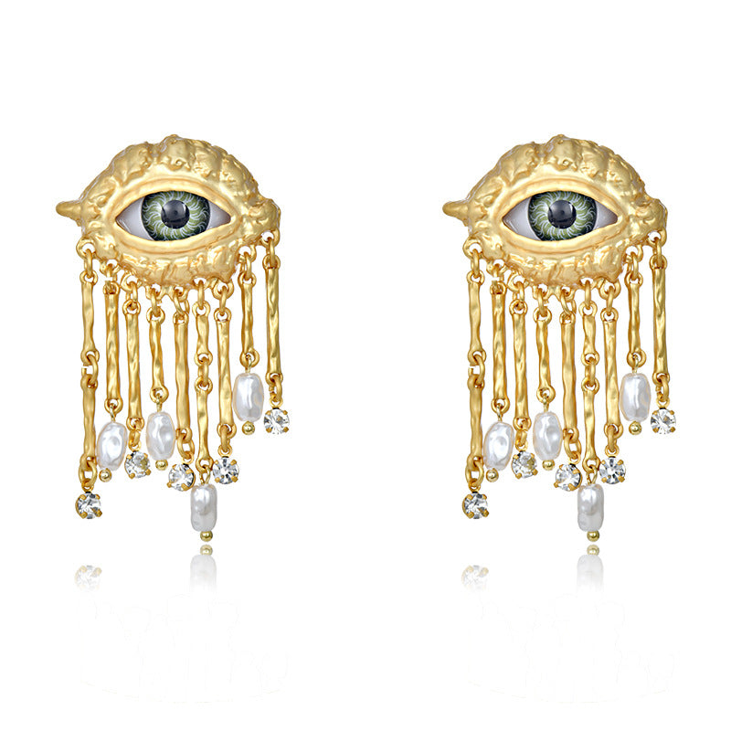 Wholesale vintage devil eye tassel alloy earrings ACC-ES-Jiuj006