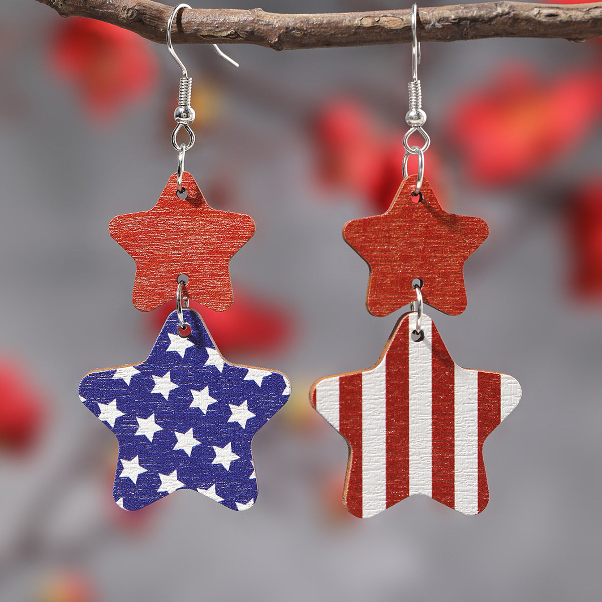 Wholesale Independence Day Flag Star Stripe Love Swimsuit Element Earrings