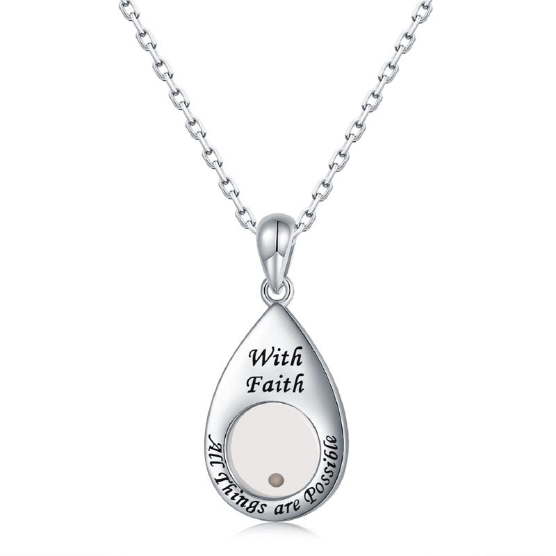 Wholesale drop-shaped cross teardrop mustard seed stainless steel necklace