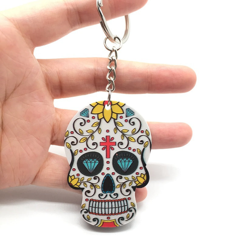 Wholesale Halloween Colorful Embossed Acrylic Skull Keychains ACC-KC-Yiyan003