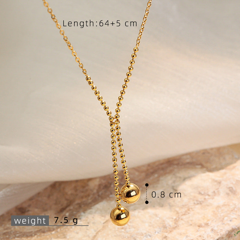 Wholesale Stainless steel double-layered gold bead necklace