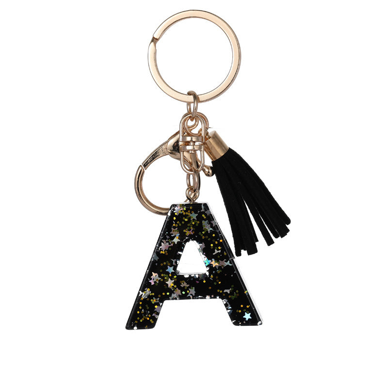 Wholesale  black resin keychain 26 English letter pendant keychain