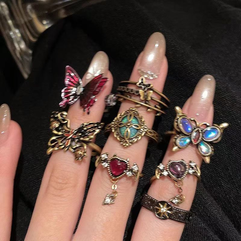 Wholesale Alloy Butterfly Sunflower Open Ring Retro Dark Style Women S Fashion Jewelry