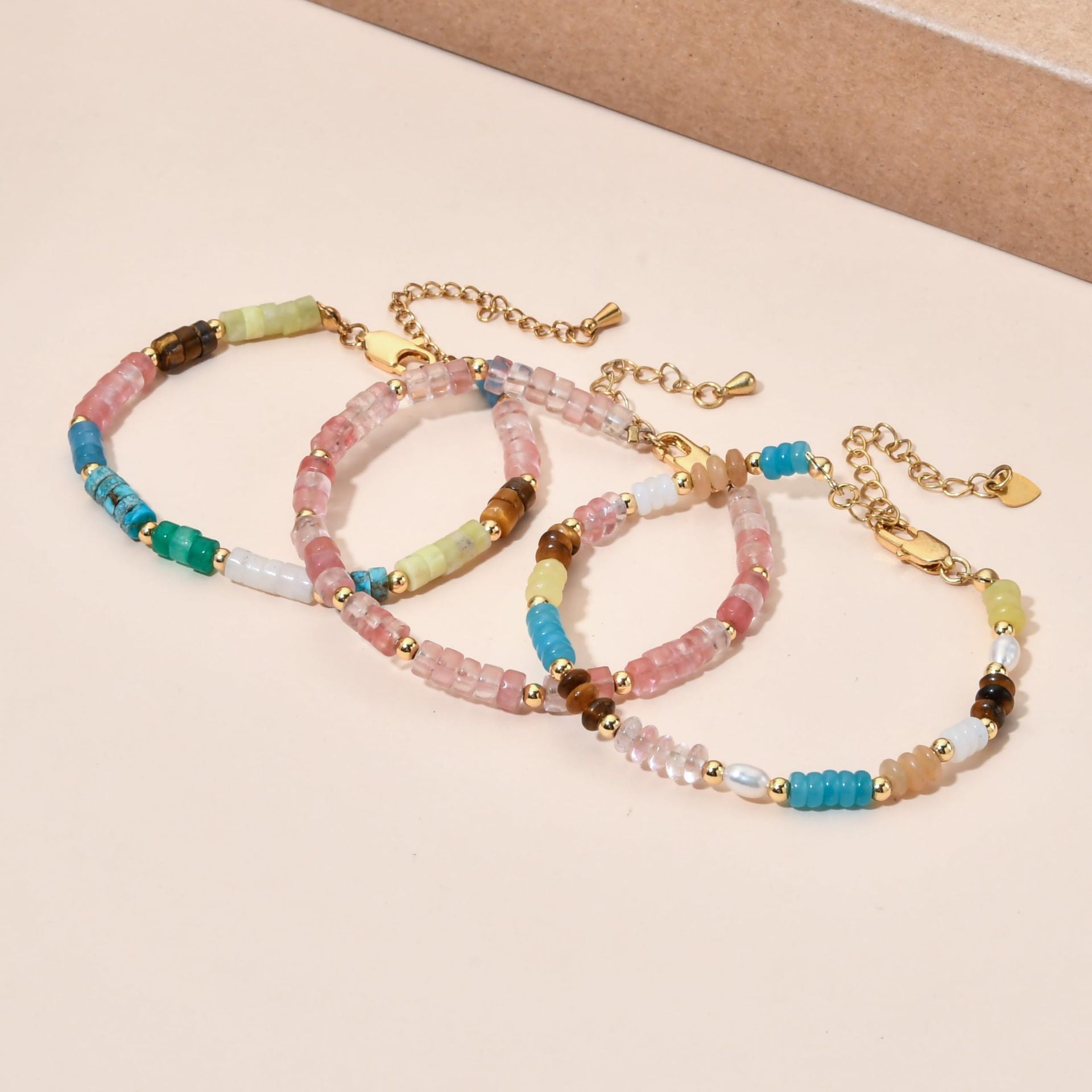 Wholesale Women' s Flat Bead Bracelet Powder Crystal Turquoise Tiger Eye Abacus Beads Adjustable Bracelet